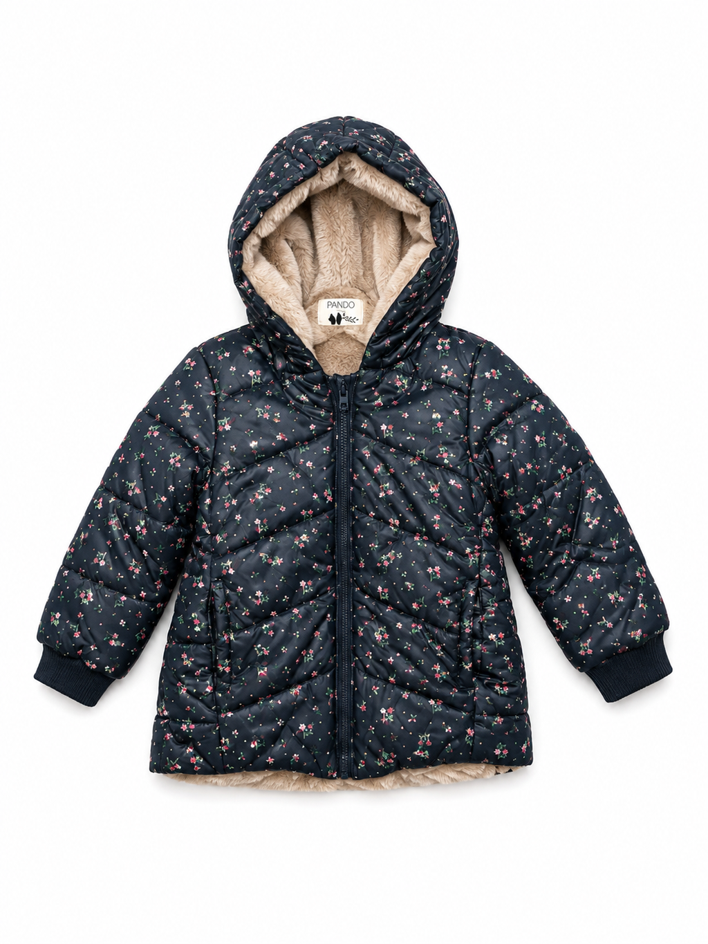 Piumino Reversibile con Pelliccia – Fantasia Fiorellini / Beige Teddy