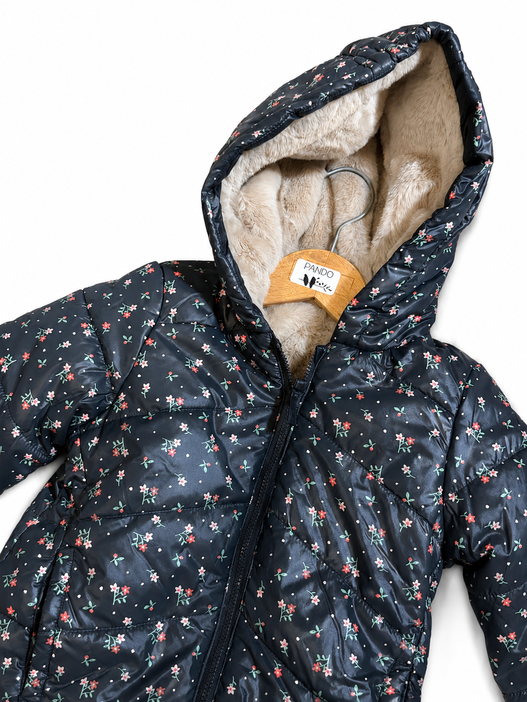 Piumino Reversibile con Pelliccia – Fantasia Fiorellini / Beige Teddy