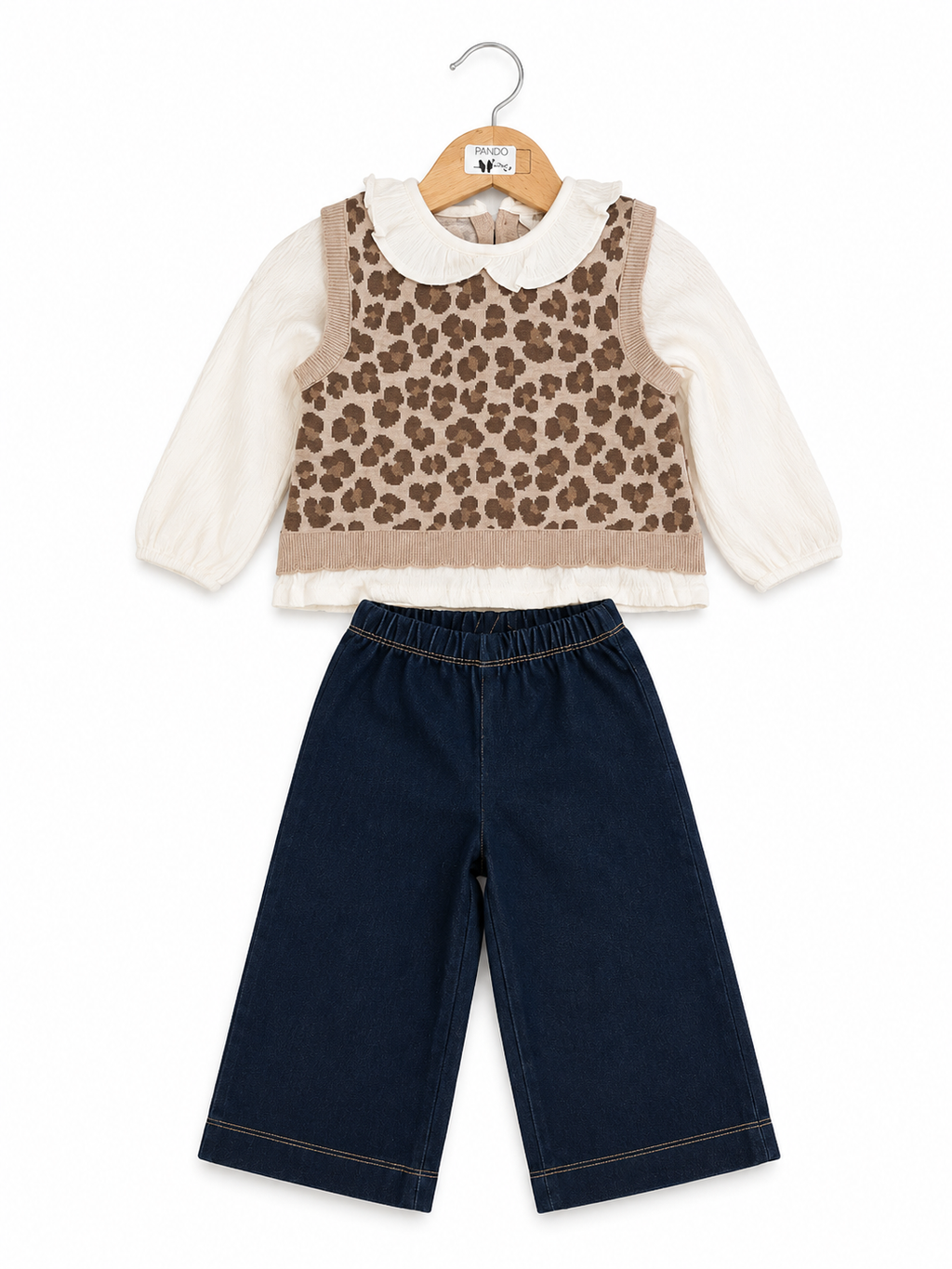Set Mayoral Animalier con Gilet e Pantalone Wide leg