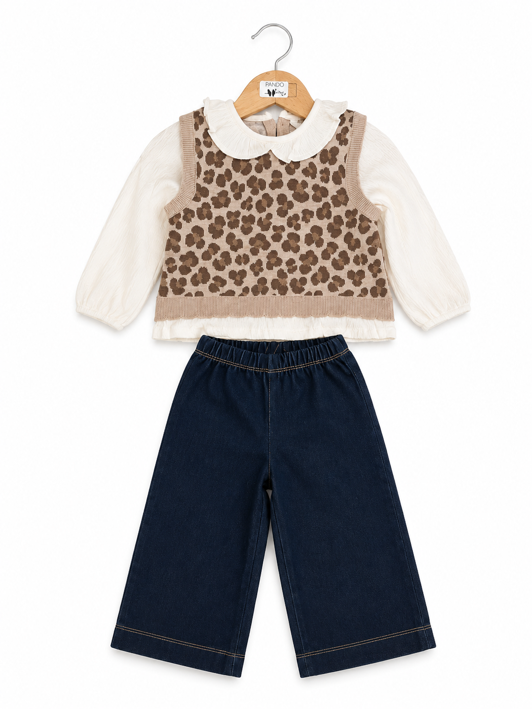 Set Mayoral Animalier con Gilet e Pantalone Wide leg