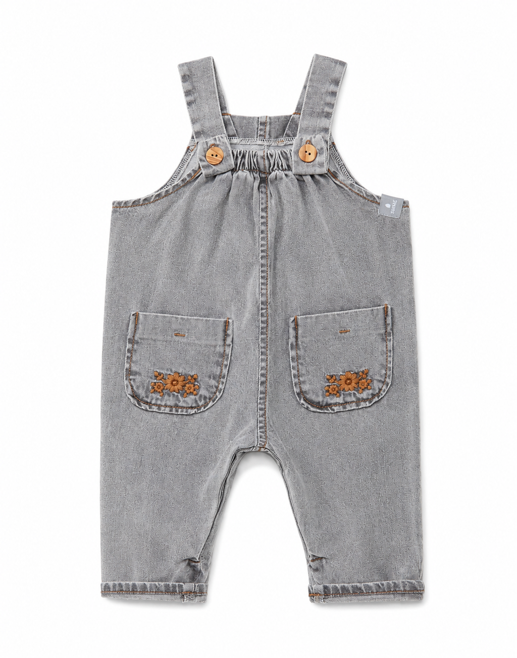 Salopette Denim Grigio con Tasche Ricamate Snug