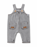 Salopette Denim Grigio con Tasche Ricamate Snug