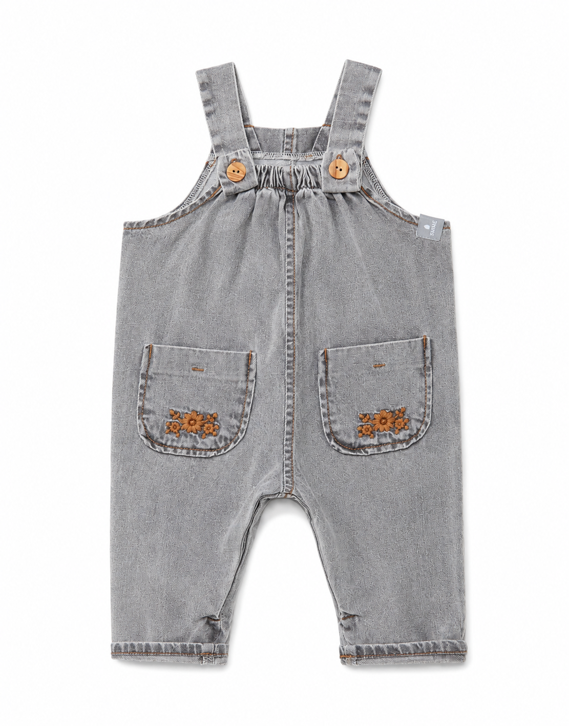 Salopette Denim Grigio con Tasche Ricamate Snug