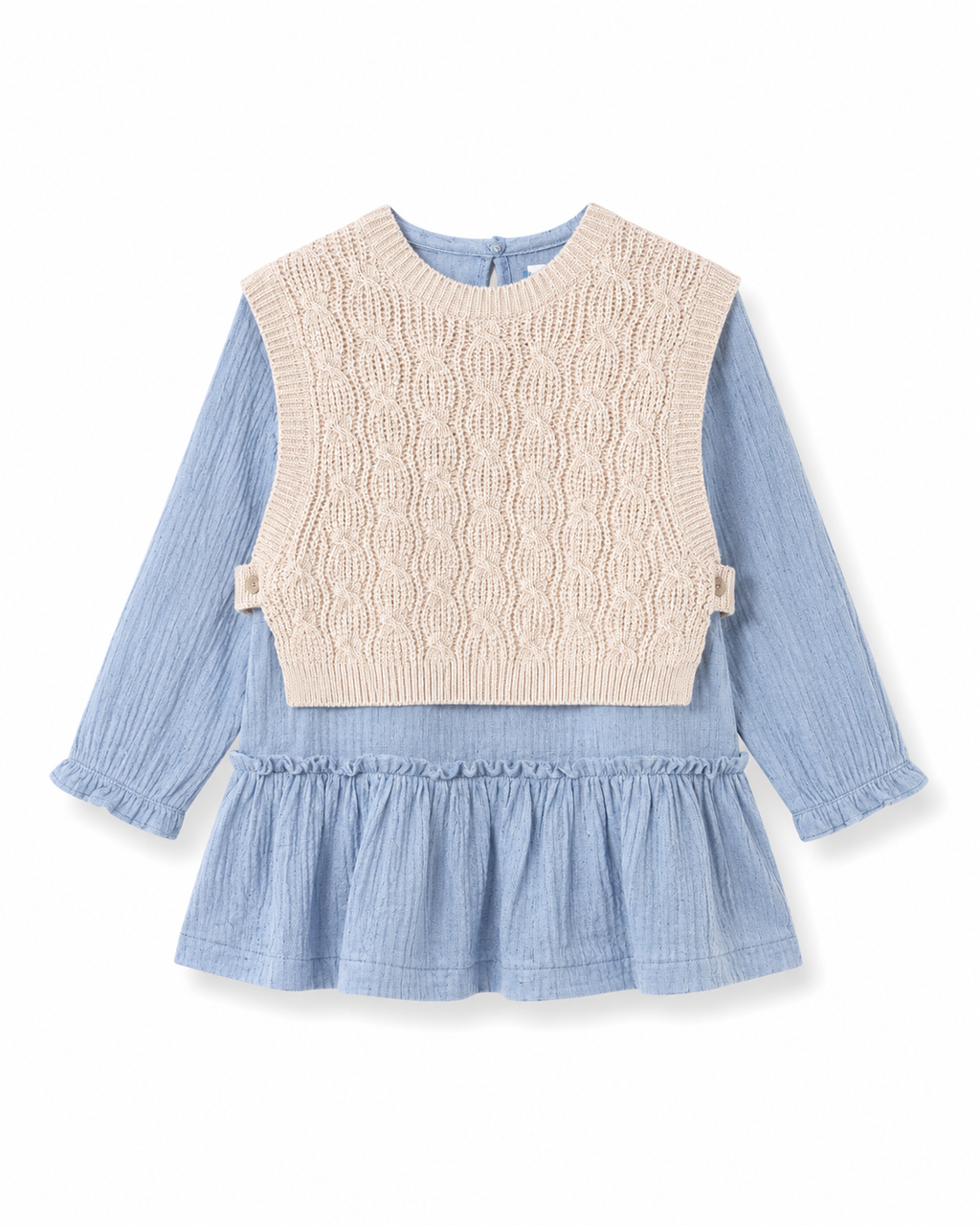 Vestito Azzurro con Gilet in Maglia