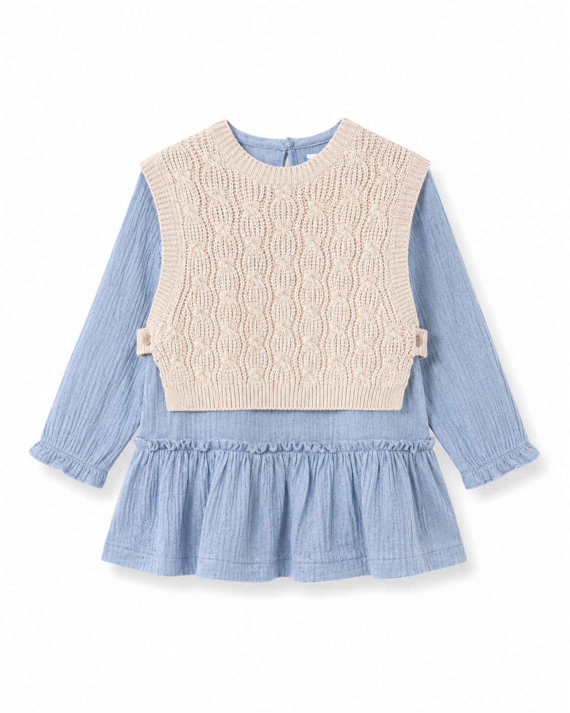 Vestito Azzurro con Gilet in Maglia
