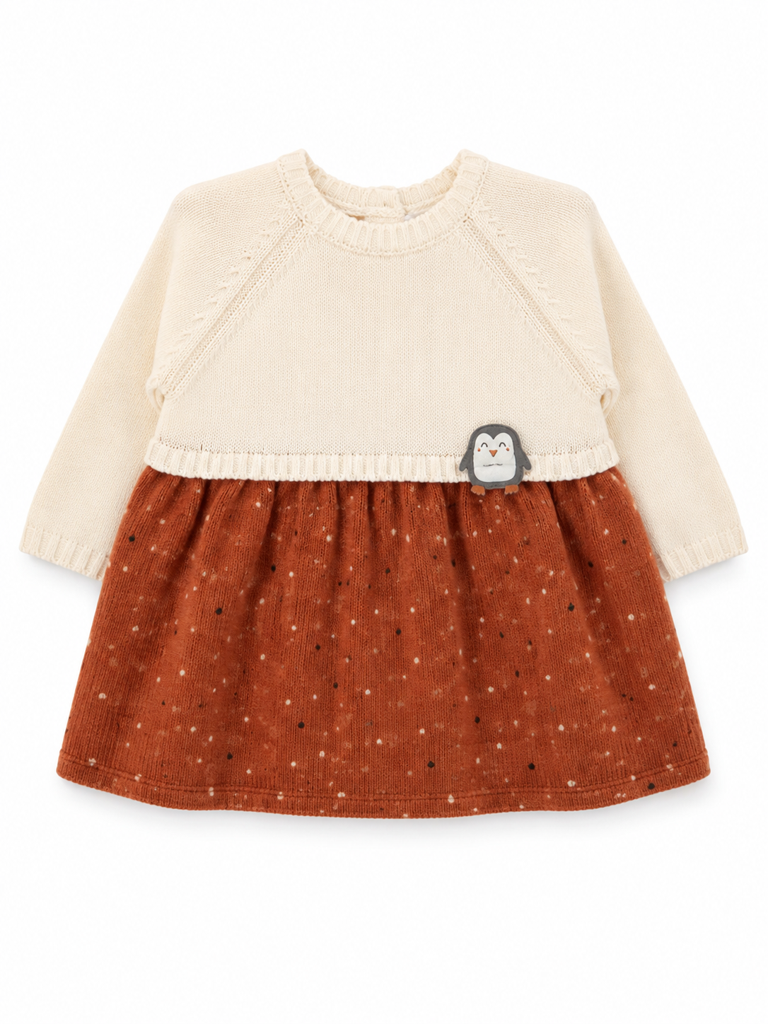 Abito Neonato Pinguino in Maglia e Velluto 🤎🐧