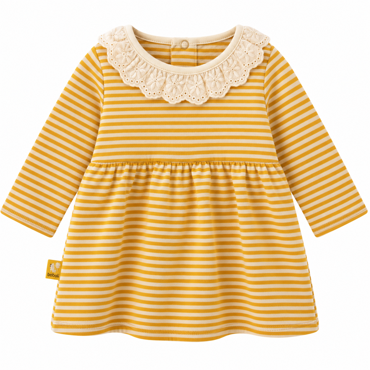 Abito Baby Boboli a Righe con Colletto Ricamato