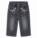 Jeans Baby Boboli Grigio con Fiori Ricamati