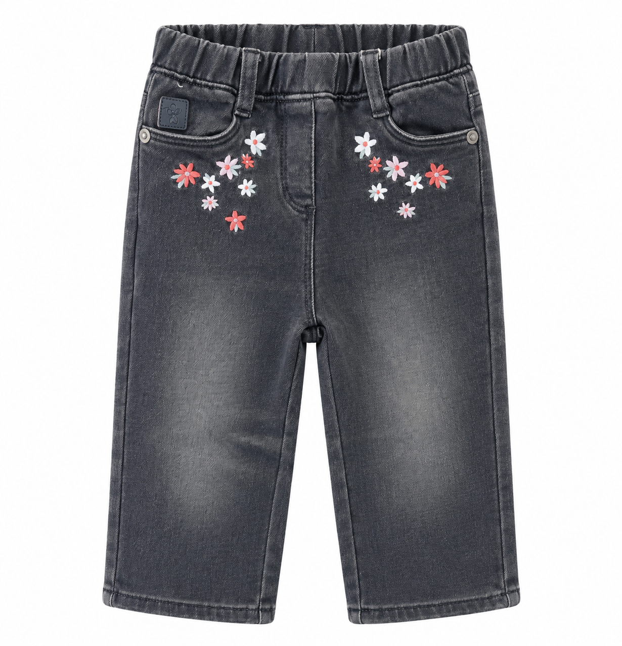 Jeans Baby Boboli Grigio con Fiori Ricamati