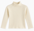 Maglia Bambina a Costine Panna con Collo Alto