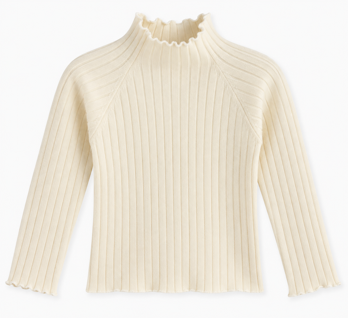 Maglia Bambina a Costine Panna con Collo Alto