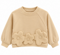 Felpa Bambina Beige con Fiori 3D