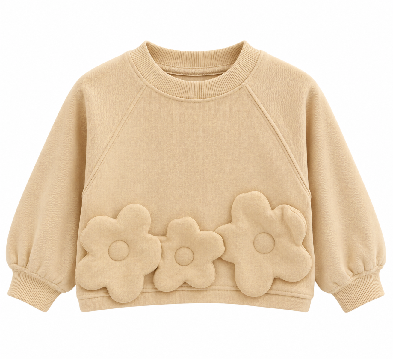 Felpa Bambina Beige con Fiori 3D