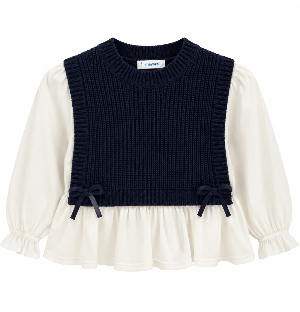 Maglia Bambina Mayoral Effetto Camicia con Gilet Blu