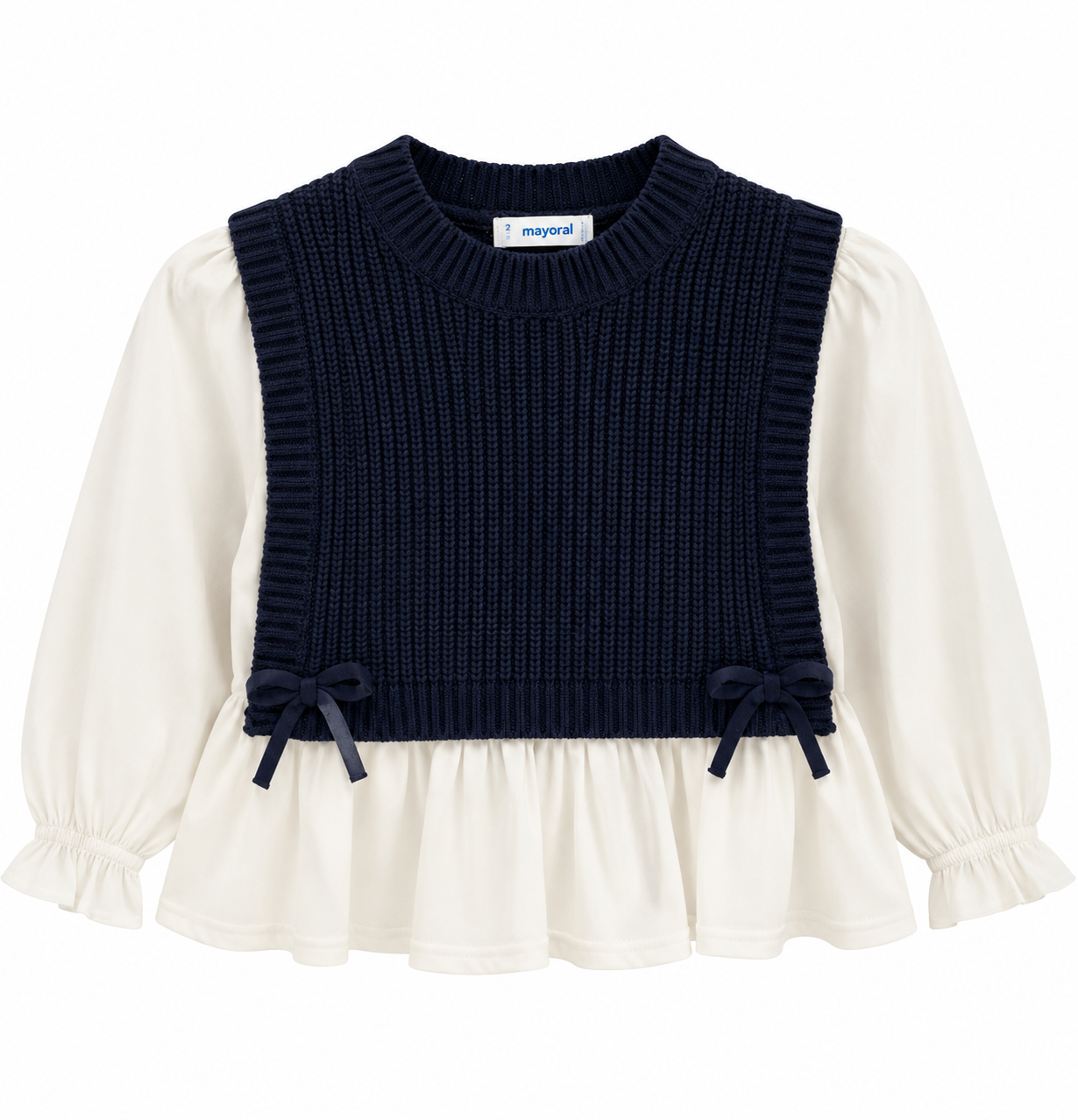 Maglia Bambina Mayoral Effetto Camicia con Gilet Blu
