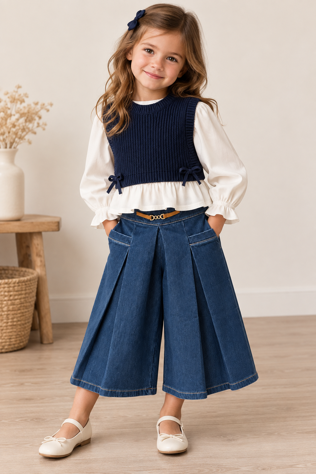 Maglia Bambina Mayoral Effetto Camicia con Gilet Blu