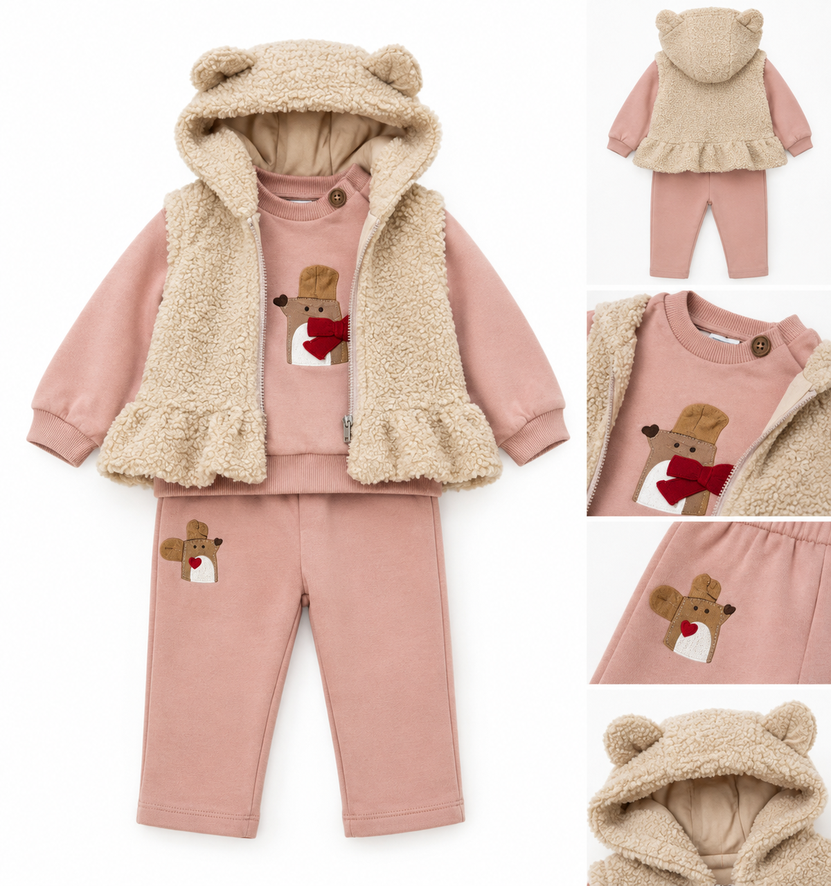 🐻 Completo 3 pezzi Bimba “Orsetto” Rosa & Teddy