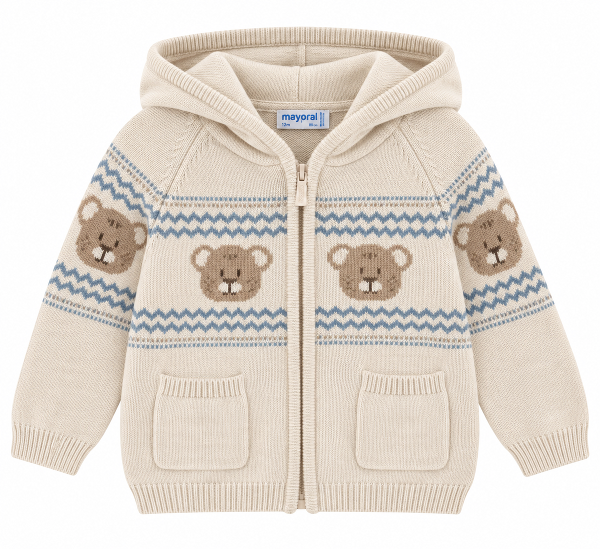 Cardigan Mayoral con Cappuccio e Orsetti – Beige 🧸