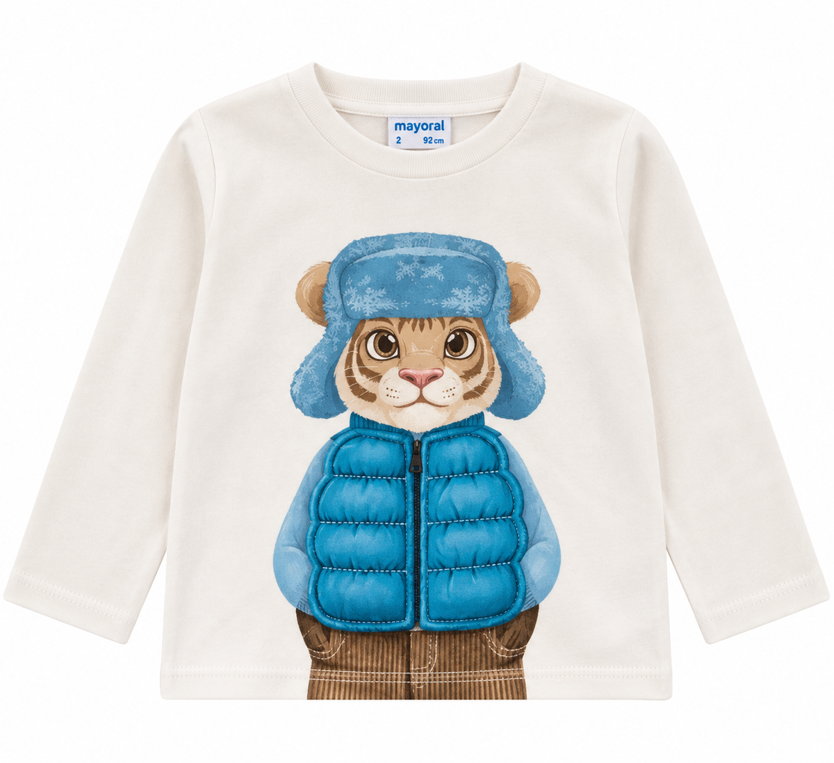 Maglia Mayoral con Tigrotto e Gilet – Panna e Azzurro 🐯💙