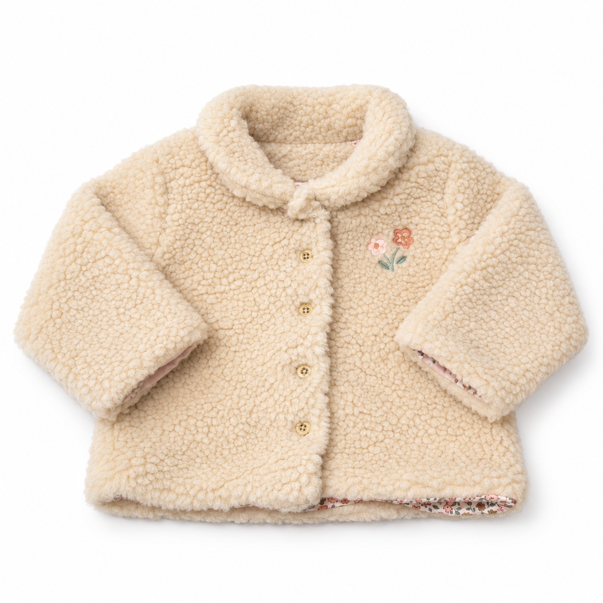 Giacchino teddy panna con ricamo floreale