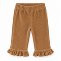 Pantaloni cammello in velluto a costine con volant