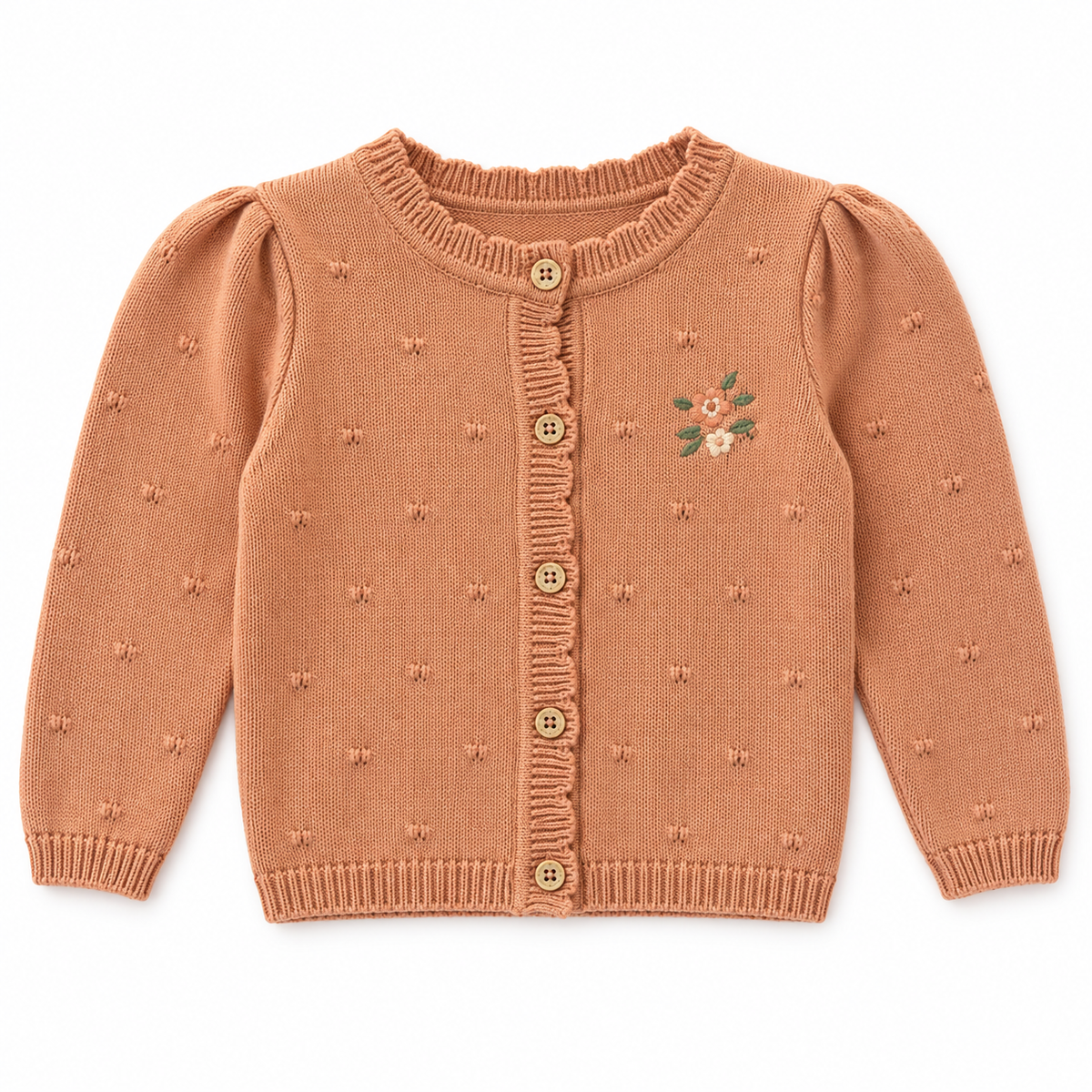 Cardigan rosa pesca con ricamo floreale
